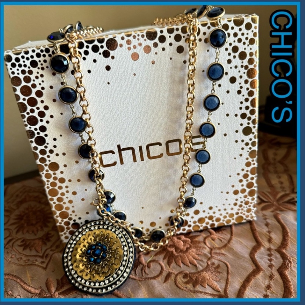 Chico's Gold and Blue Statement Necklaces ~ Set of 2